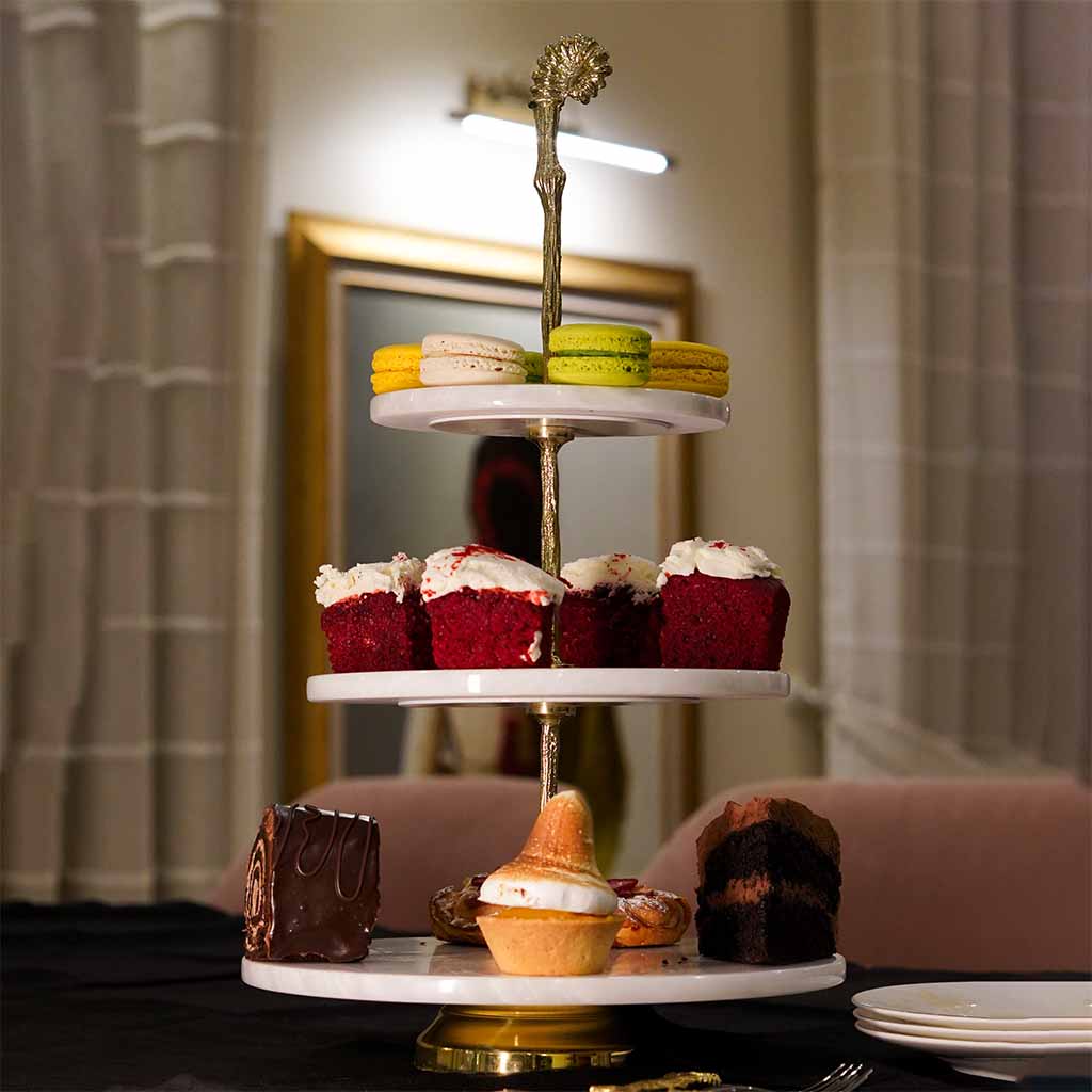 Dali 3 Tier Serving Platter – Creo Living Dali 3 Tier Serving Platter, snack platter tray, serving platter organizer, serving platter set, luxury serveware, serving platters